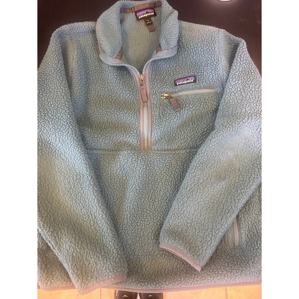Patagonia Jacket Womens Small Blue Retro Pile Fleece Marsupial 1/4 Zip Pullover